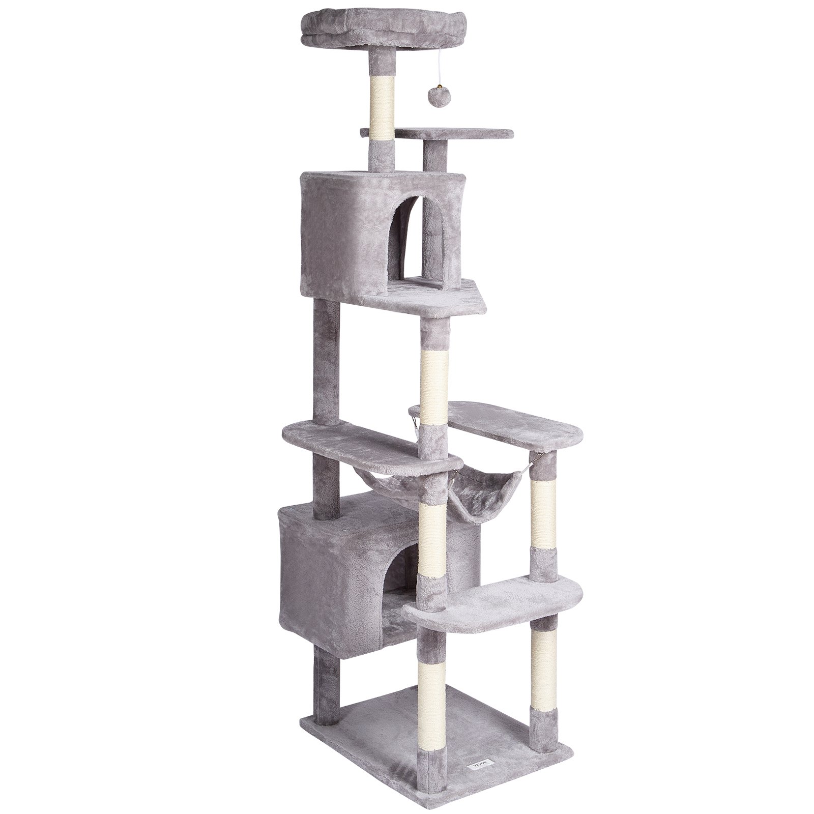 VEVOR Cat Tree for Indoor Cats, 72" Cat Tower with 2 Cat Condos, Sisal Scratching Post, Hammock, Top Perch, Jumping Platforms, Large Cat Furniture Activity Center with Hang Ball, Light Grey