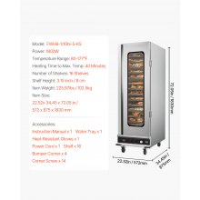 VEVOR voedselverwarmer, 16 niveaus, snackverwarmingskast met waterbak, enkele deur