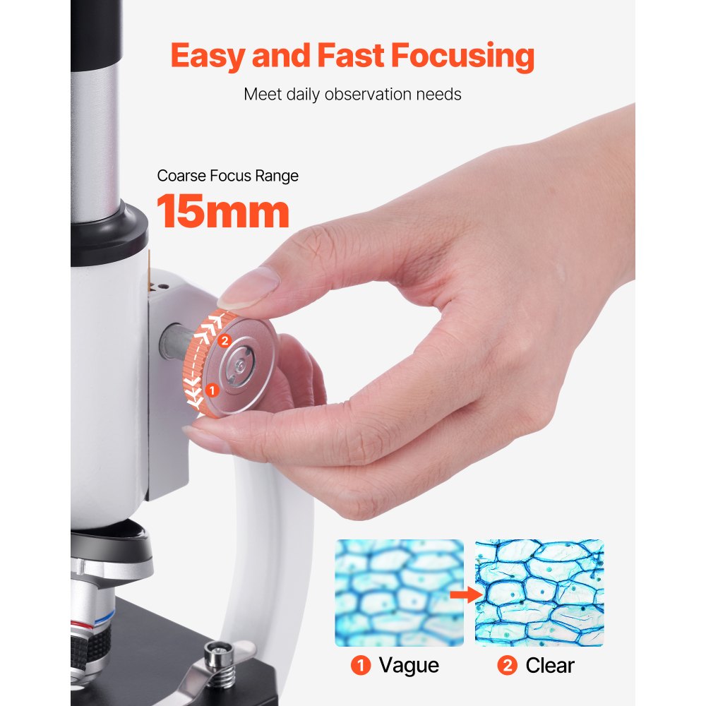 VEVOR Monoculaire microscoop voor volwassenen, professionele set samengestelde microscopen, 40x-2000 vergroting, behuizing van aluminiumlegering, inclusief ledlamp en telefoonhouder, voor laboratorium, school, thuis en onderwijs