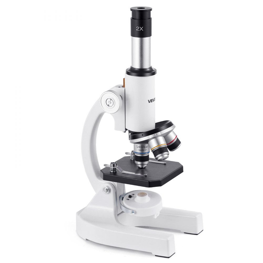 VEVOR Monoculaire microscoop voor volwassenen, professionele set samengestelde microscopen, 40x-2000 vergroting, behuizing van aluminiumlegering, inclusief ledlamp en telefoonhouder, voor laboratorium, school, thuis en onderwijs