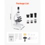 VEVOR Monoculaire microscoop voor volwassenen, professionele set samengestelde microscopen, 40x-2000 vergroting, behuizing van aluminiumlegering, inclusief ledlamp en telefoonhouder, voor laboratorium, school, thuis en onderwijs