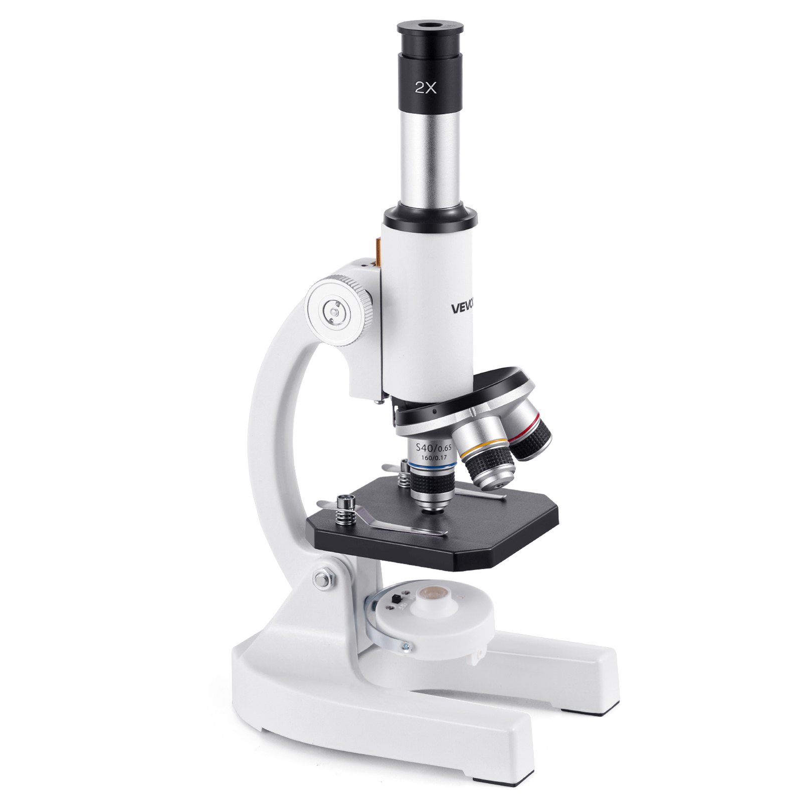 VEVOR Monoculaire microscoop voor volwassenen, professionele set samengestelde microscopen, 40x-2000 vergroting, behuizing van aluminiumlegering, inclusief ledlamp en telefoonhouder, voor laboratorium, school, thuis en onderwijs