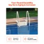 VEVOR Swimming Pool Ladder, 4-Step Double Handrails Stairs with Non-slip Heavy Duty Steps, Max Load Capacity 400 lbs, for 48-54 In Inground & Above-ground Pools of Any Decking Surface, Milk White