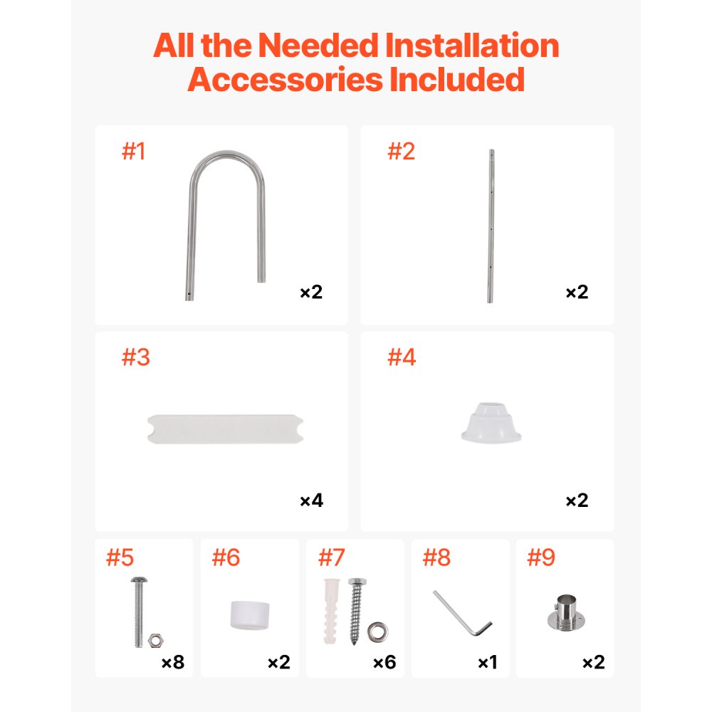 VEVOR Swimming Pool Ladder, 4-Step Double Handrails Stairs with Non-slip Heavy Duty Steps, Stainless Steel Load Capacity 265 lbs, for 54 In Inground Pools with Mounted Deck Board Indoor & Outdoor