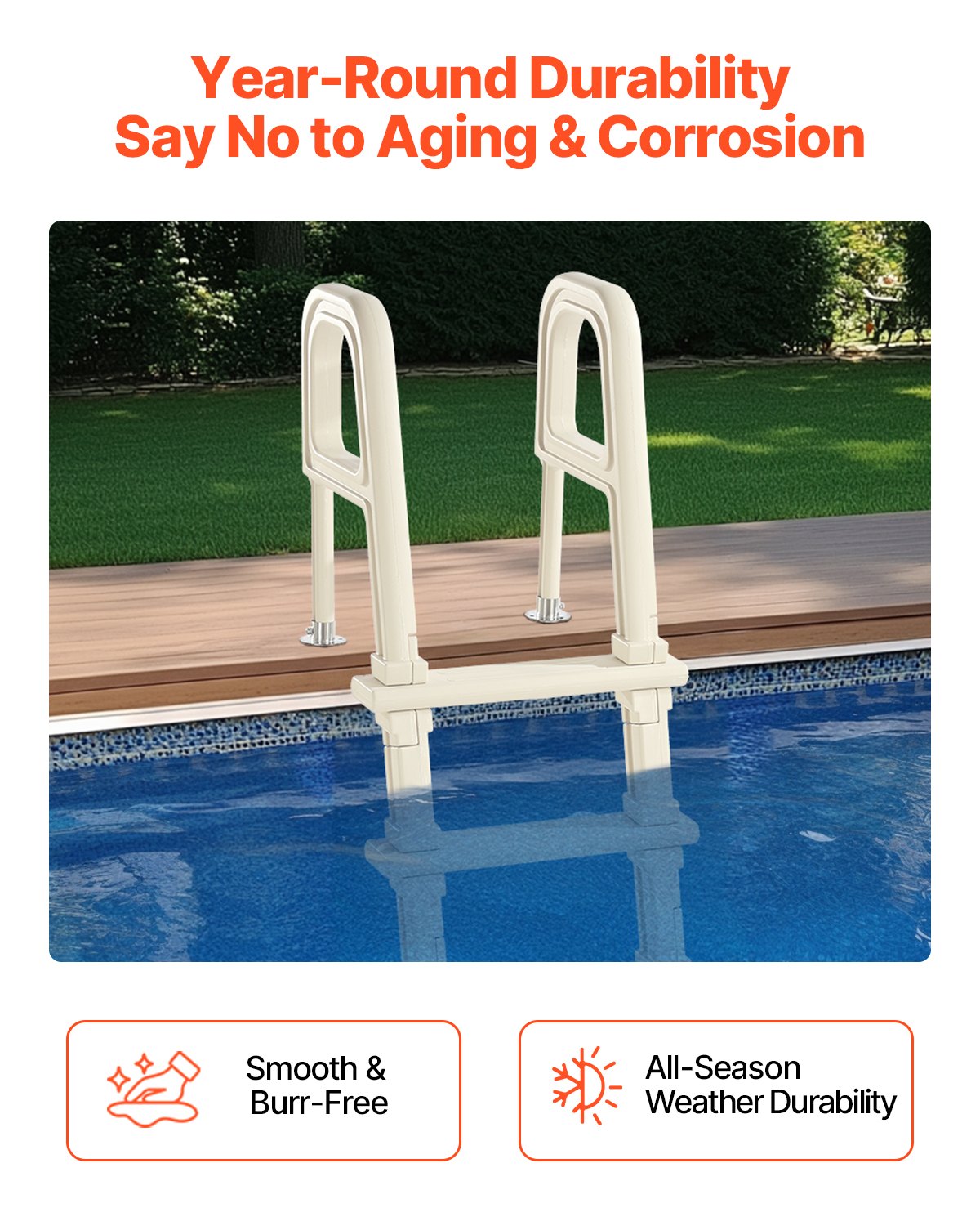 VEVOR Swimming Pool Ladder, 75°Inclined 5-Step Double Handrails Stair, Non-slip Heavy Duty Steps, Load Capacity 300 lb, for 48-54 In Inground & Above-ground Pools of Any Deck Surface Indoor & Outdoor