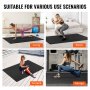 VEVOR exercise mat used in various scenarios: living room, terrace, and garage for versatile workouts.