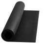 black ribbed VEVOR exercise mat partially rolled out on a white background.