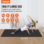 VEVOR exercise mat in a 10x6 ft size used for yoga, hiit, weightlifting, zumba, and more in a home gym.