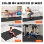 VEVOR exercise mat used in living room, bedroom, terrace, and garage for various workouts.