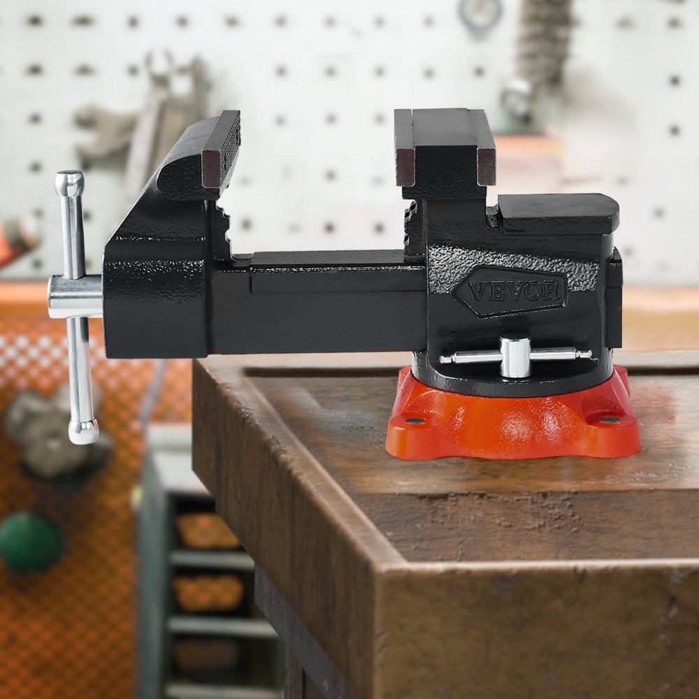 VEVOR bankschroef, bekbreedte 140 mm, maximale bekopening 140 mm, 360° draaibare vergrendelingsvoet, 73 mm keel, werkbankschroef van nodulair gietijzer, tweezijdige bekken voor het klemmen van ronde buizen