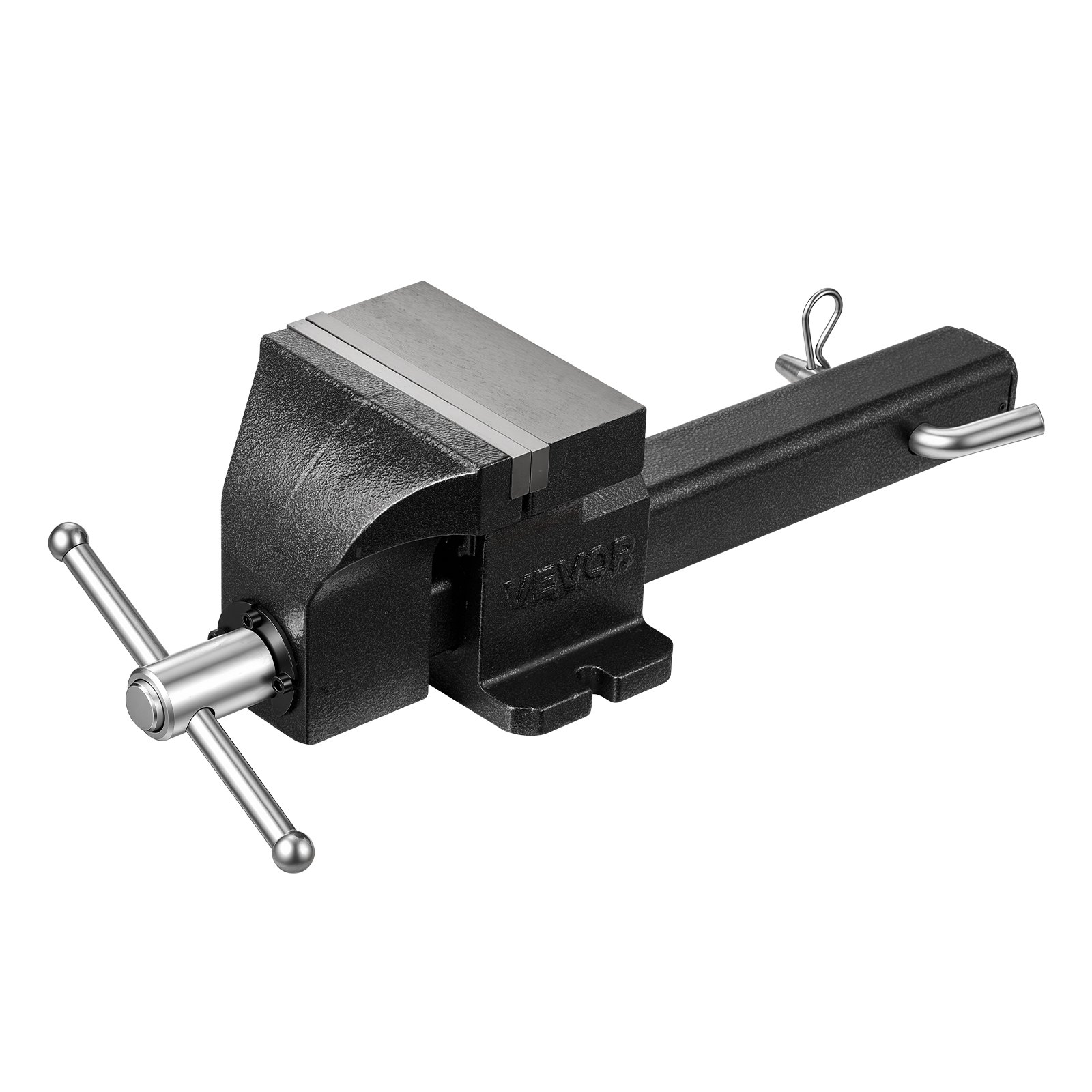 VEVOR werkbankschroef met een bekbreedte van 15 cm en een klemkracht van 25 kN, voor zagen, slijpen, boren en pijpsnijden, met een bekdiepte van 90 mm, handgreepvergrendeling en magnetische bekkensteunen.