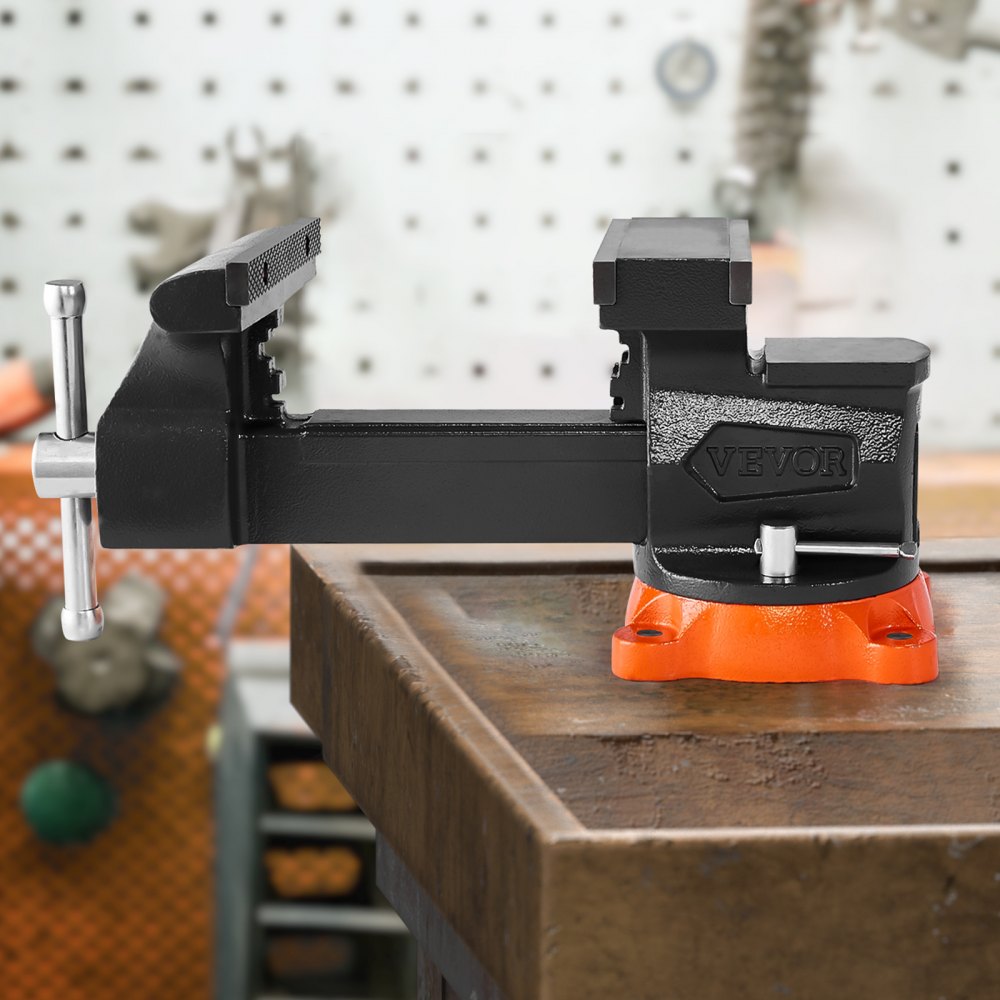 VEVOR Bench Vise, 8" Jaw Width, 8" Max Jaw Opening Multipurpose Vise with 360° Swivel Locking Base, 3.7" Throat Depth, Heavy Duty Ductile Iron Workbench Vise, Two-Way Jaws for Clamping Round Pipes