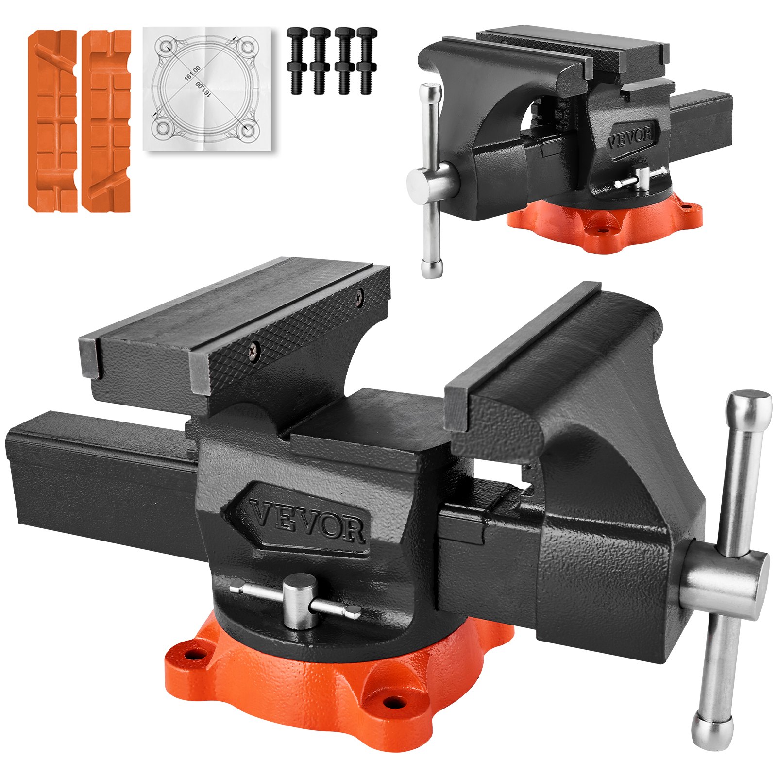 VEVOR Bench Vise, 8" Jaw Width, 8" Max Jaw Opening Multipurpose Vise with 360° Swivel Locking Base, 3.7" Throat Depth, Heavy Duty Ductile Iron Workbench Vise, Two-Way Jaws for Clamping Round Pipes