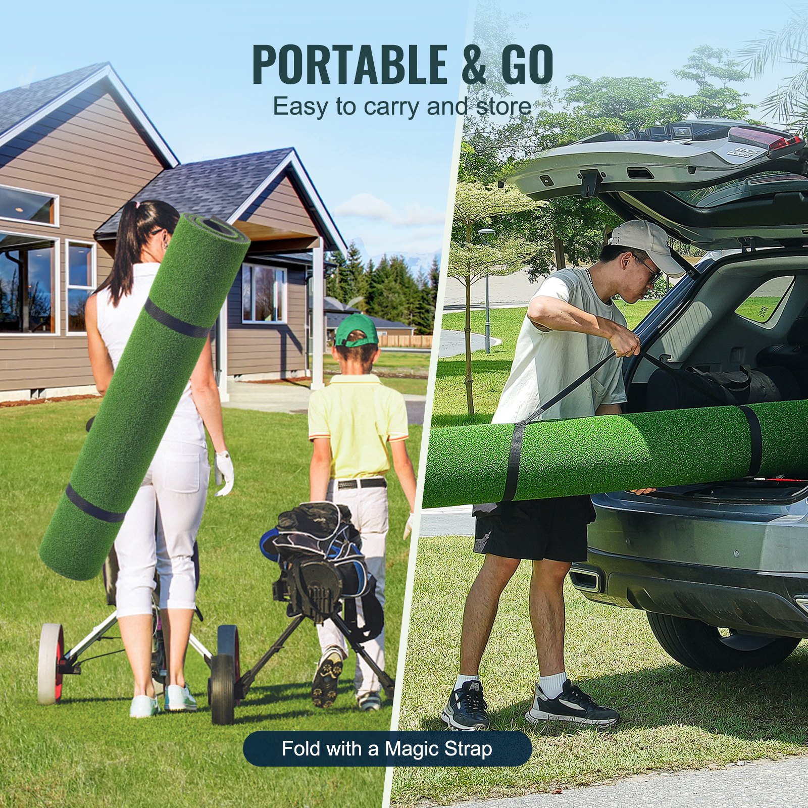 VEVOR Golf Hitting Mat, Golf Turf Oefenmatten 152 x 152 cm, Verdikte Golf Hitting Training Aids met 3 Rubberen Tees, Golf Oefenmat in de Achtertuin, Training Binnen en Buiten