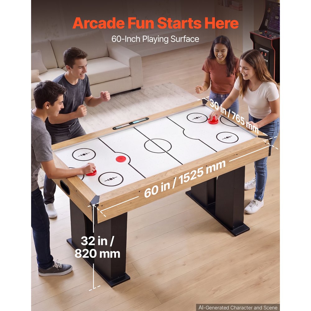 VEVOR 60" Air Hockey Table with Electronic Scorer & High-powered Blower, for Family Game Room, Basements and Home, Air Powered Hockey Arcade Game Table Set with Pushers & Pucks, Stable Leg