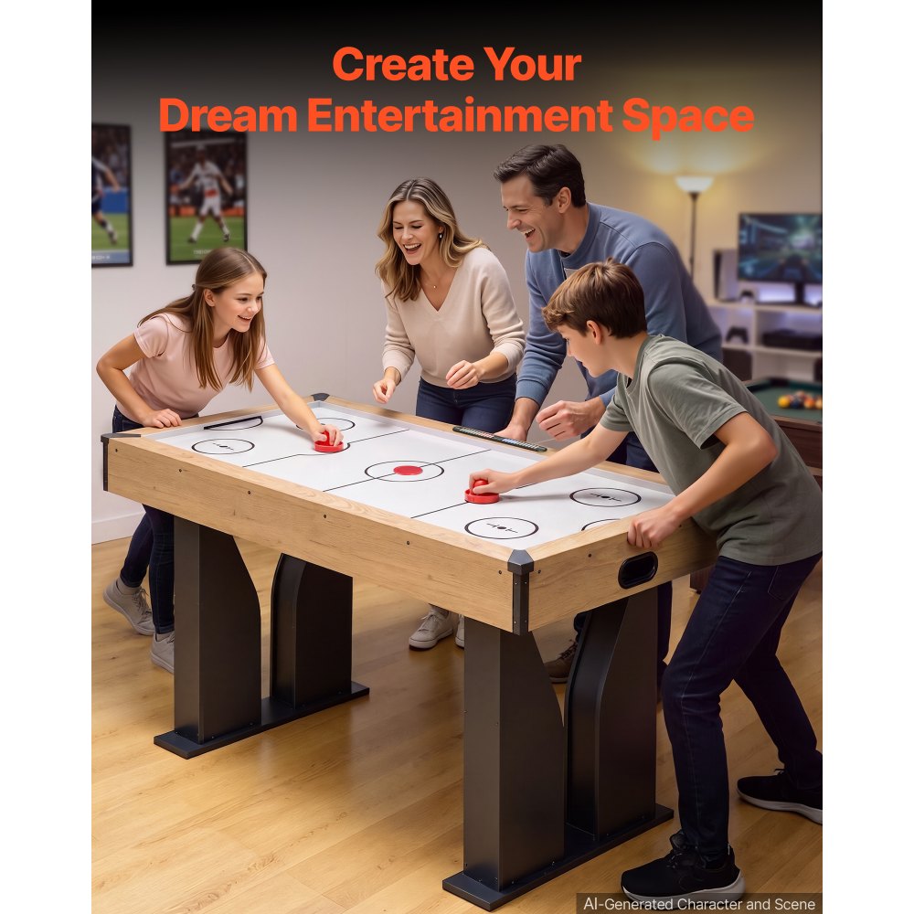 VEVOR 60" Air Hockey Table with Electronic Scorer & High-powered Blower, for Family Game Room, Basements and Home, Air Powered Hockey Arcade Game Table Set with Pushers & Pucks, Stable Leg
