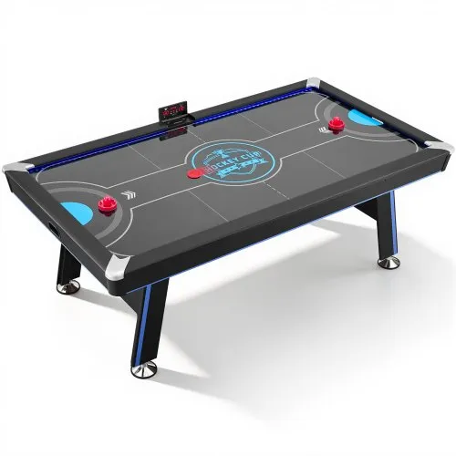 VEVOR Airhockeytafel 226 x 127 x 82 cm met elektronisch scoresysteem voor gezellige familieavonden, kelders en thuisgebruik, gelijkmatige luchtcirculatie, ledverlichting, hoekbeschermers en verstelbare poten.