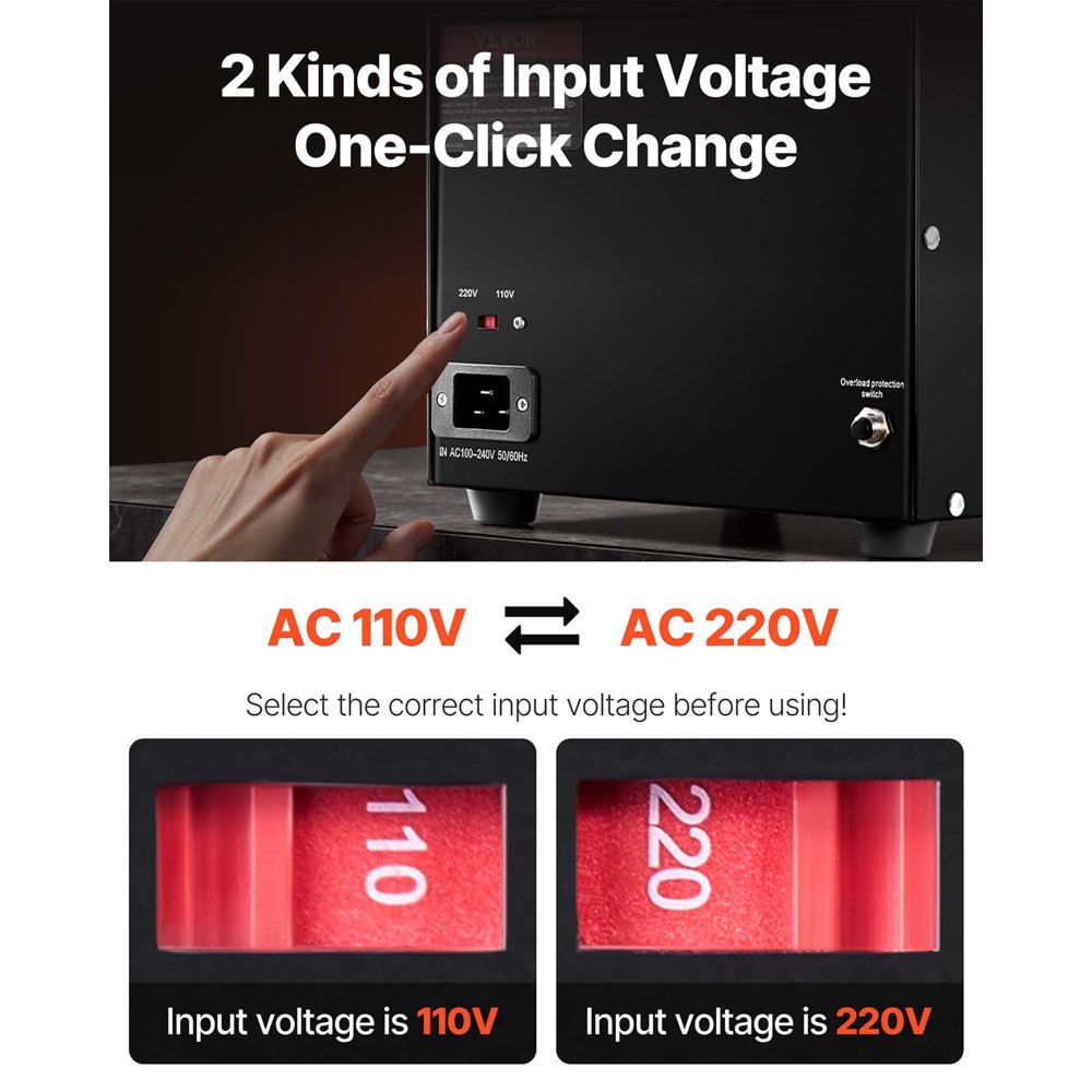 VEVOR 5000W spanningsomvormer AC 110V⇋220V transformatoromvormer 3x Amerikaanse NEMA 5-15R 3-pins / 3x Europese Shucko-uitgangsaansluitingen, 1x 5V USB-poort en 1x Type-C-aansluiting