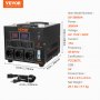 VEVOR 3000W Voltage Converter Transformer AC 110V⇋220V Transformer Converter 3 US NEMA 5-15R 3 Pin Output Sockets, 3 European Shucko Output Sockets, 1 USB Female and 1 Type-C Female