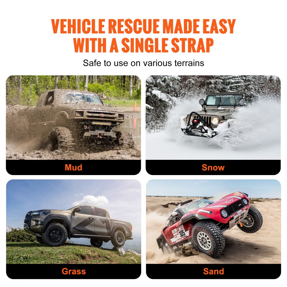 VEVOR ATV Tow Strap with Hooks, 2" x 20', 17000 lbs Capacity, Durable Recovery Rope with Safety Hooks for Trucks and Vehicles, Essential Towing Accessory for Roadside Assistance