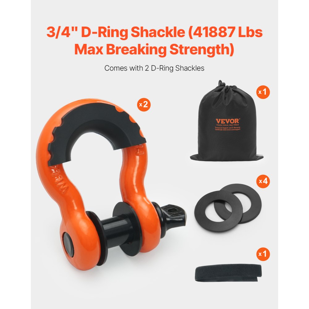 VEVOR Heavy Duty Tow Strap Recovery Kit 3 in x 30 ft (MBS-36,000 lbs) Tree Saver Winch Strap, Triple Reinforced Loop & Protective Sleeves & Storage Bag, 3/4" D-Ring Shackles, for Truck Jeep SUV ATV