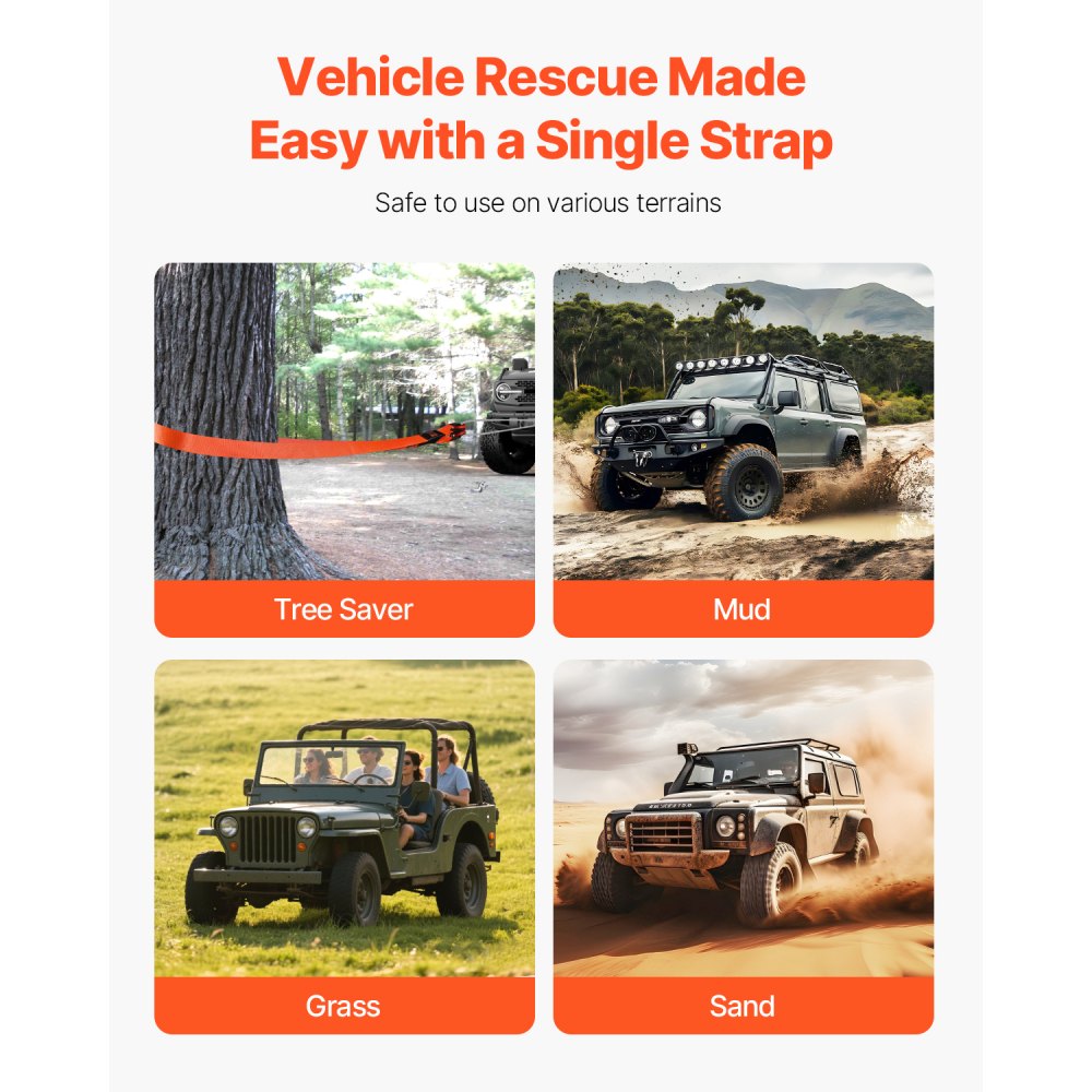 VEVOR Heavy Duty Tow Strap Recovery Kit 3 in x 30 ft (MBS-36,000 lbs) Tree Saver Winch Strap, Triple Reinforced Loop & Protective Sleeves & Storage Bag, 3/4" D-Ring Shackles, for Truck Jeep SUV ATV