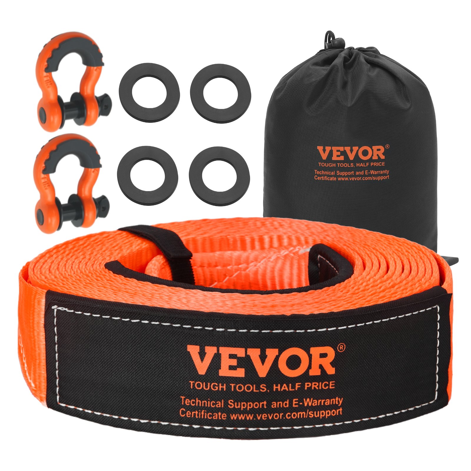 VEVOR Sleepkabelset, 16329 kg, sleepkabel met opbergtas en 19 mm D-ring sluiting, zware noodkabel voor SUV's, pick-ups, vrachtwagens, boten, terreinwagens, 76,2 mm x 9,1 m