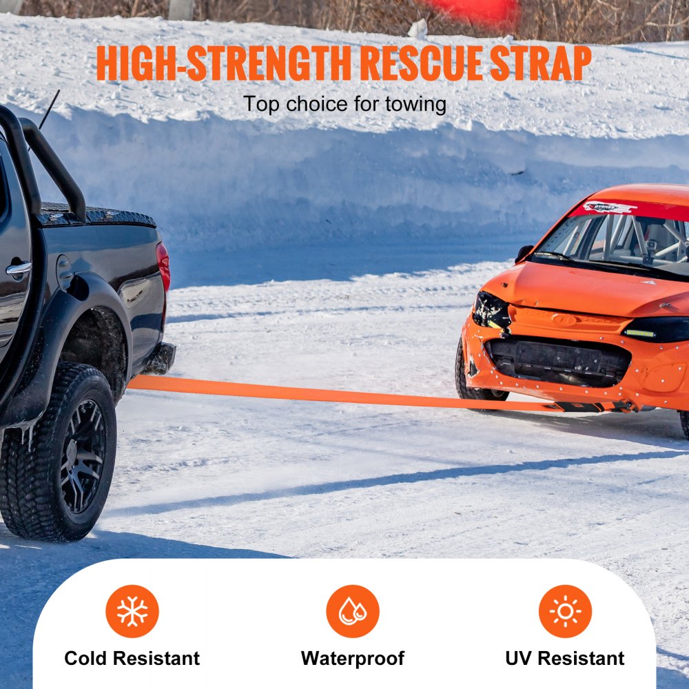 VEVOR Recovery Tow Strap 3 inches, 8 feet 36,000 lbs Break Strength, Triple Reinforced Loop Straps, Tree Saver, Winch Line Extension Strap, Off Road Towing and Recovery, Extreme Weather Resistance