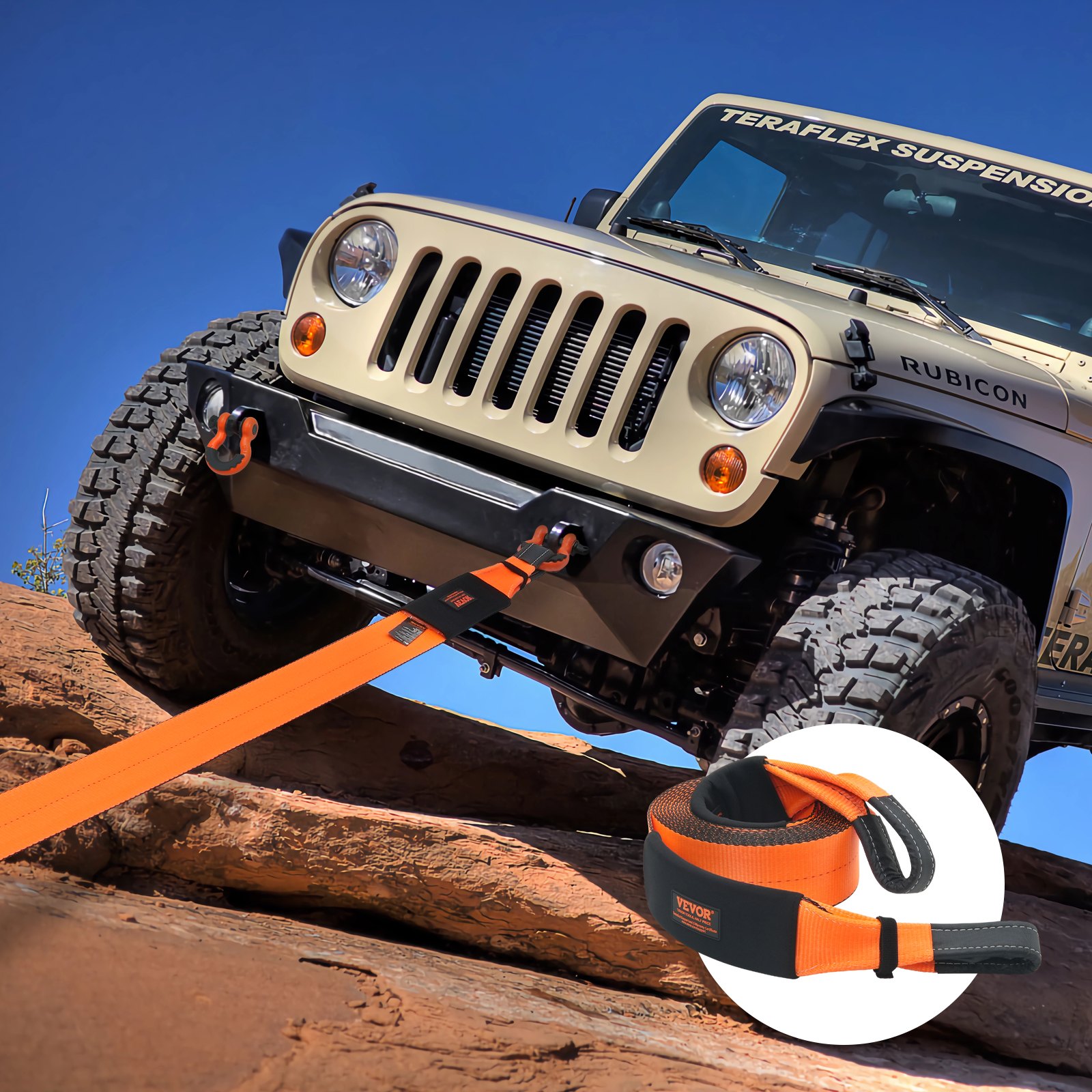 VEVOR Sleepband 101,6 mm x 9,1 m, 21092 kg breeksterkte, drievoudig versterkte lusbanden, off-road slepen en bergen, extreme weersbestendigheid, beschermhoezen en opbergtas