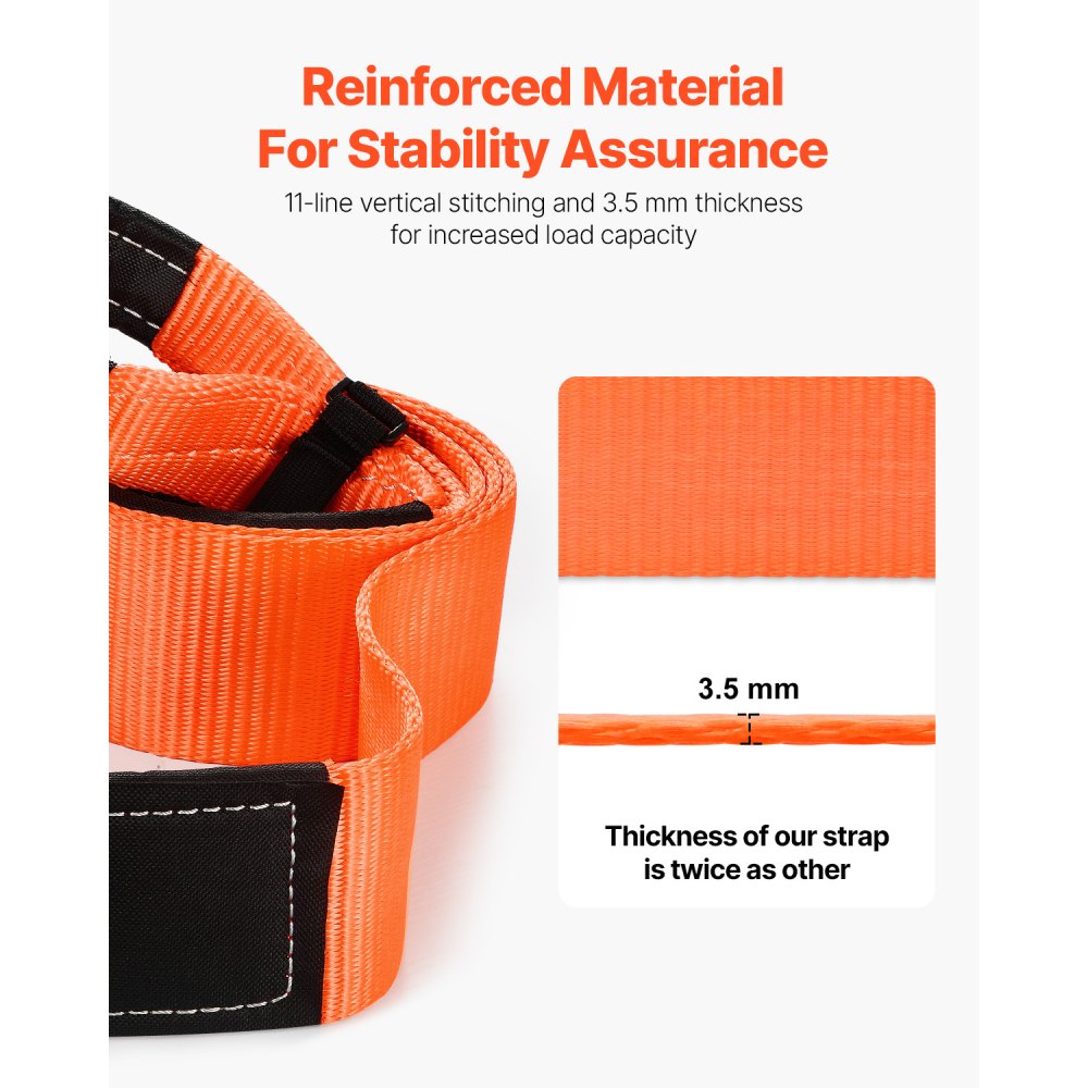 VEVOR Recovery Tow Strap 3 inches, 8 feet 36,000 lbs Break Strength, Triple Reinforced Loop Straps, Tree Saver, Winch Line Extension Strap, Off Road Towing and Recovery, Extreme Weather Resistance