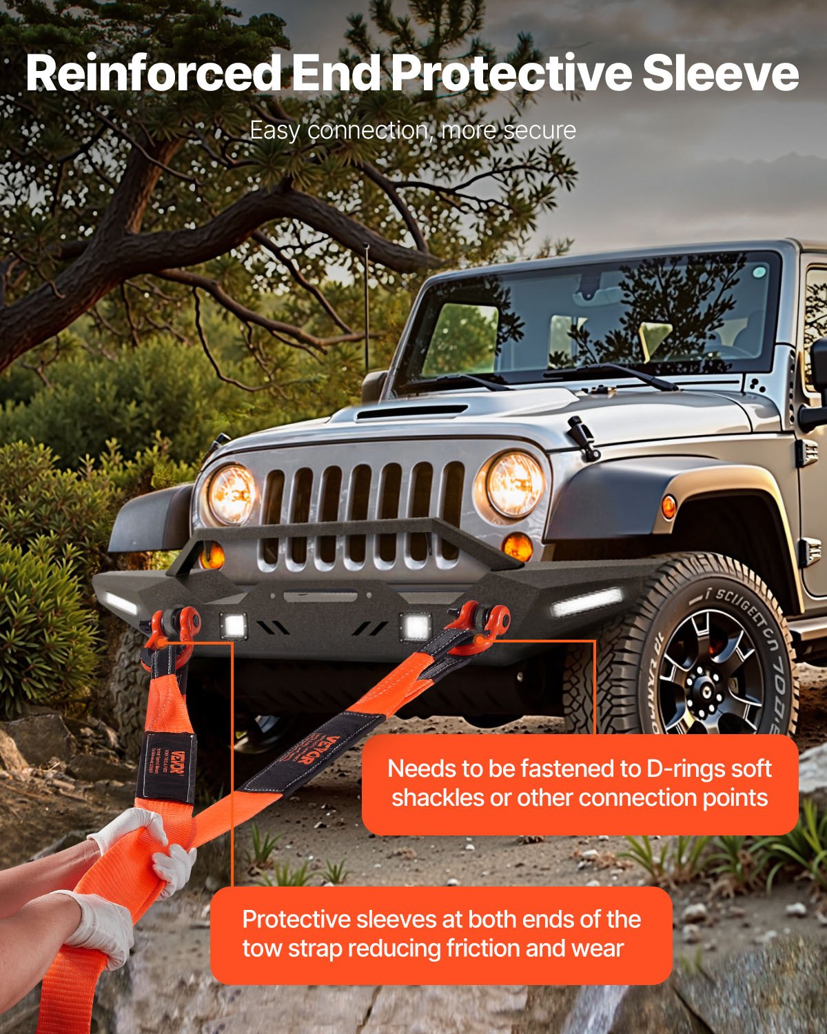 VEVOR Recovery Tow Strap 3 inches, 8 feet 36,000 lbs Break Strength, Triple Reinforced Loop Straps, Tree Saver, Winch Line Extension Strap, Off Road Towing and Recovery, Extreme Weather Resistance