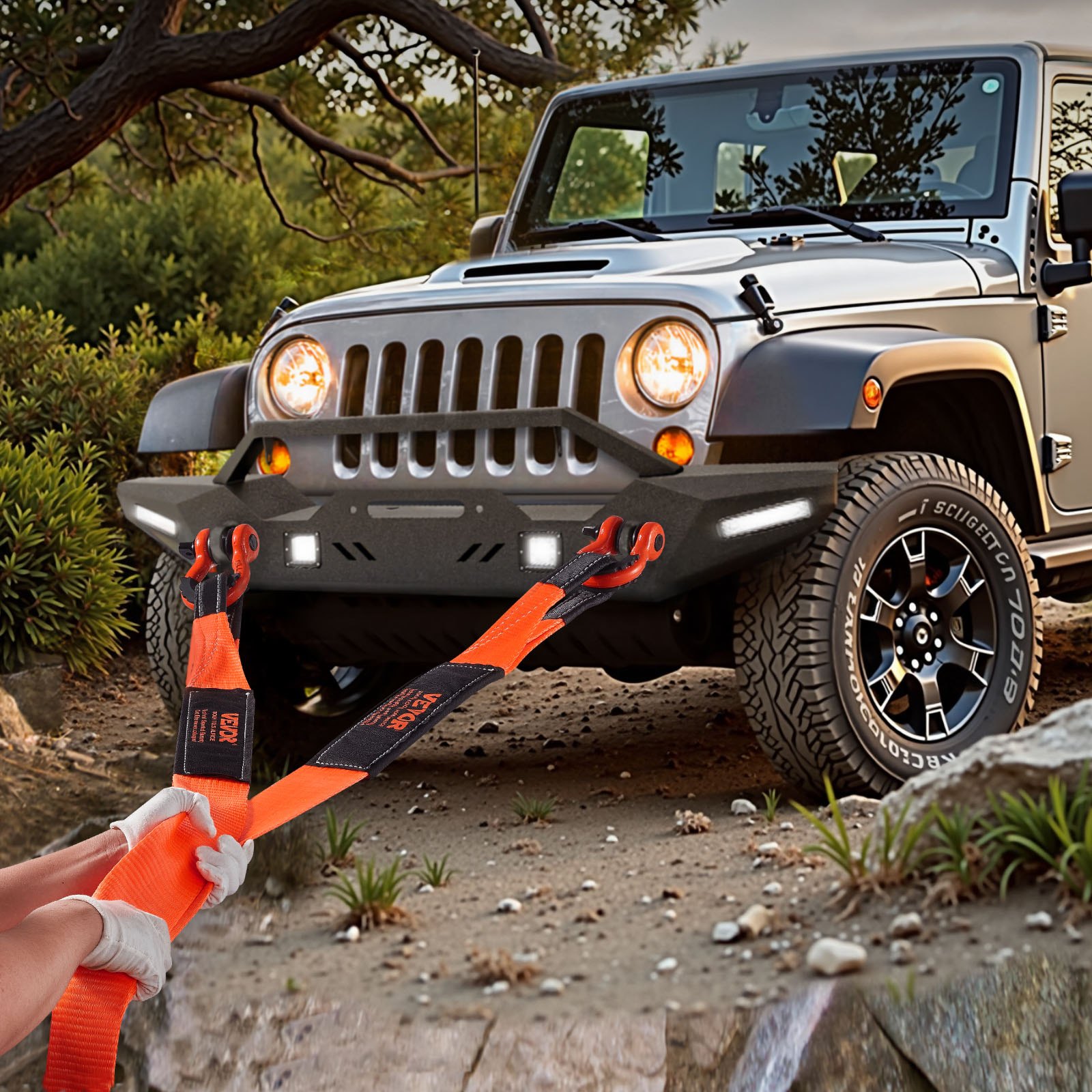 VEVOR Recovery Tow Strap 3 inches, 8 feet 36,000 lbs Break Strength, Triple Reinforced Loop Straps, Tree Saver, Winch Line Extension Strap, Off Road Towing and Recovery, Extreme Weather Resistance