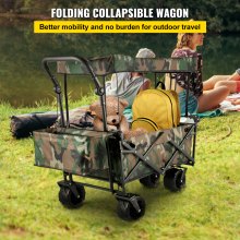 VEVOR Collapsible Wagon Cart Camouflage, Foldable Wagon Cart Removable Canopy 600D Oxford Cloth, Collapsible Wagon Oversized Wheels, Portable Folding Wagon Adjustable Handles, Beach, Garden, Sports