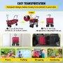 VEVOR Collapsible Wagon Cart, Foldable Wagon Cart with Removable Canopy 600D Oxford Cloth, Collapsible Wagon Oversized Wheels Portable Folding Wagon Adjustable Handles, For Beach, Garden, Sports, Red