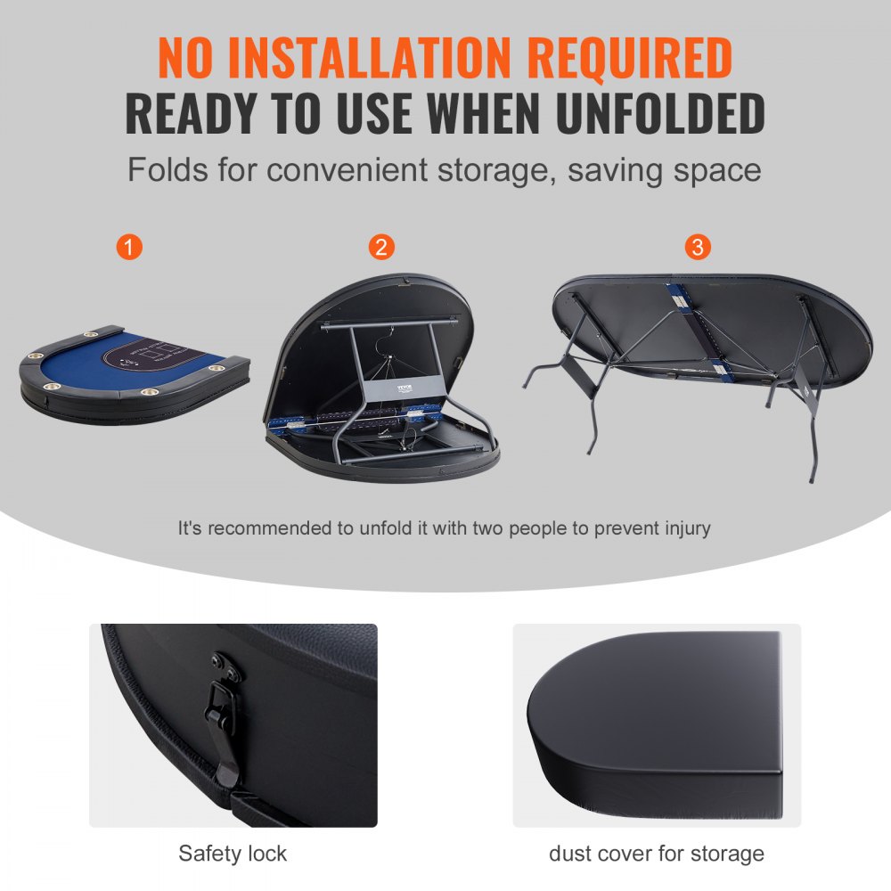 VEVOR 10 Player Foldable Poker Table, Blackjack Texas Holdem Poker Table with Padded Rails and Stainless Steel Cup Holders, Portable Folding Card Board Game Table, 84" Oval Casino Leisure Table
