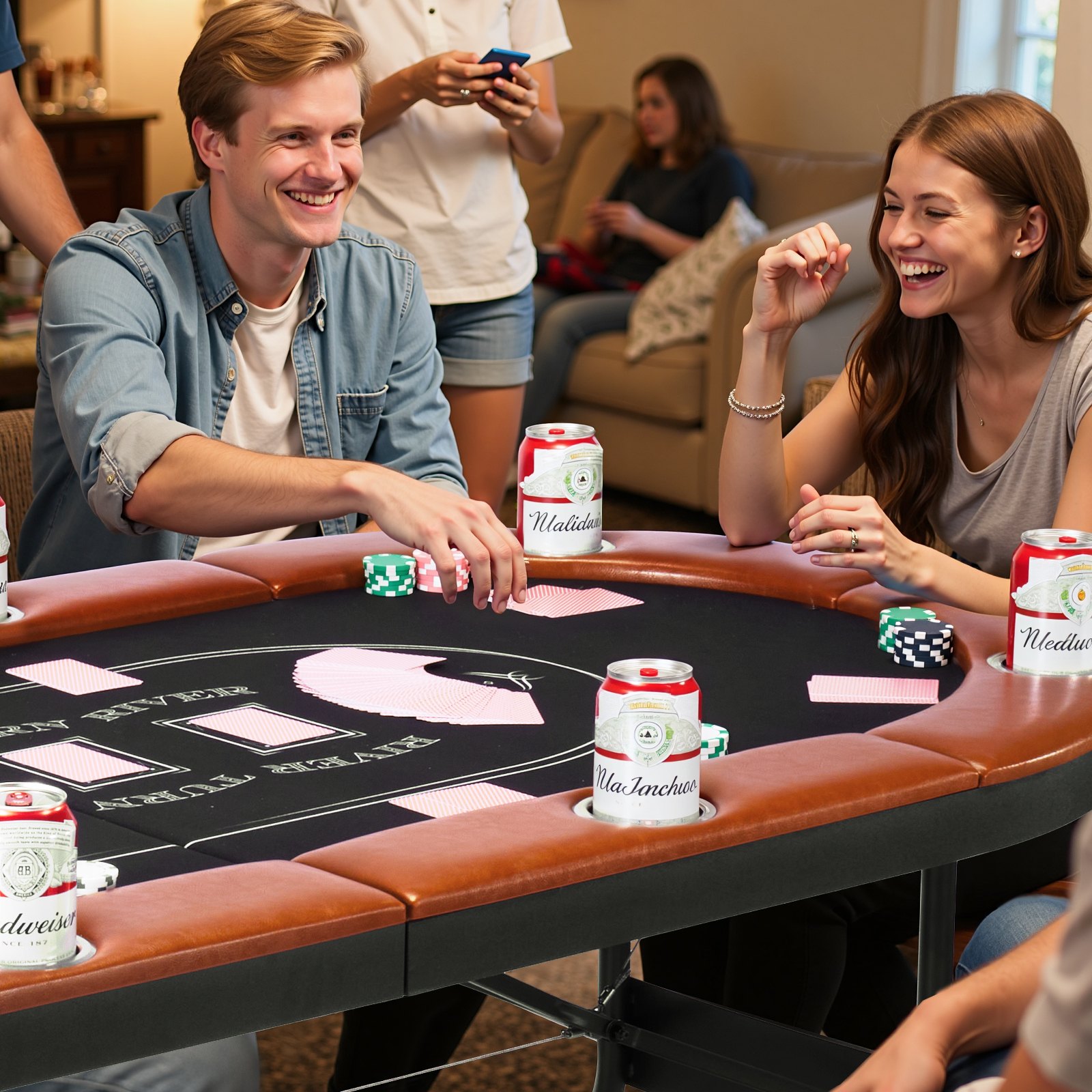 VEVOR Opvouwbare Pokertafel voor 8 spelers (183 cm) Casino Leisure Tafel met gewatteerde rails en bekerhouders, Ovale draagbare speltafels met vilt en metalen poten, Texas Hold'em Poker