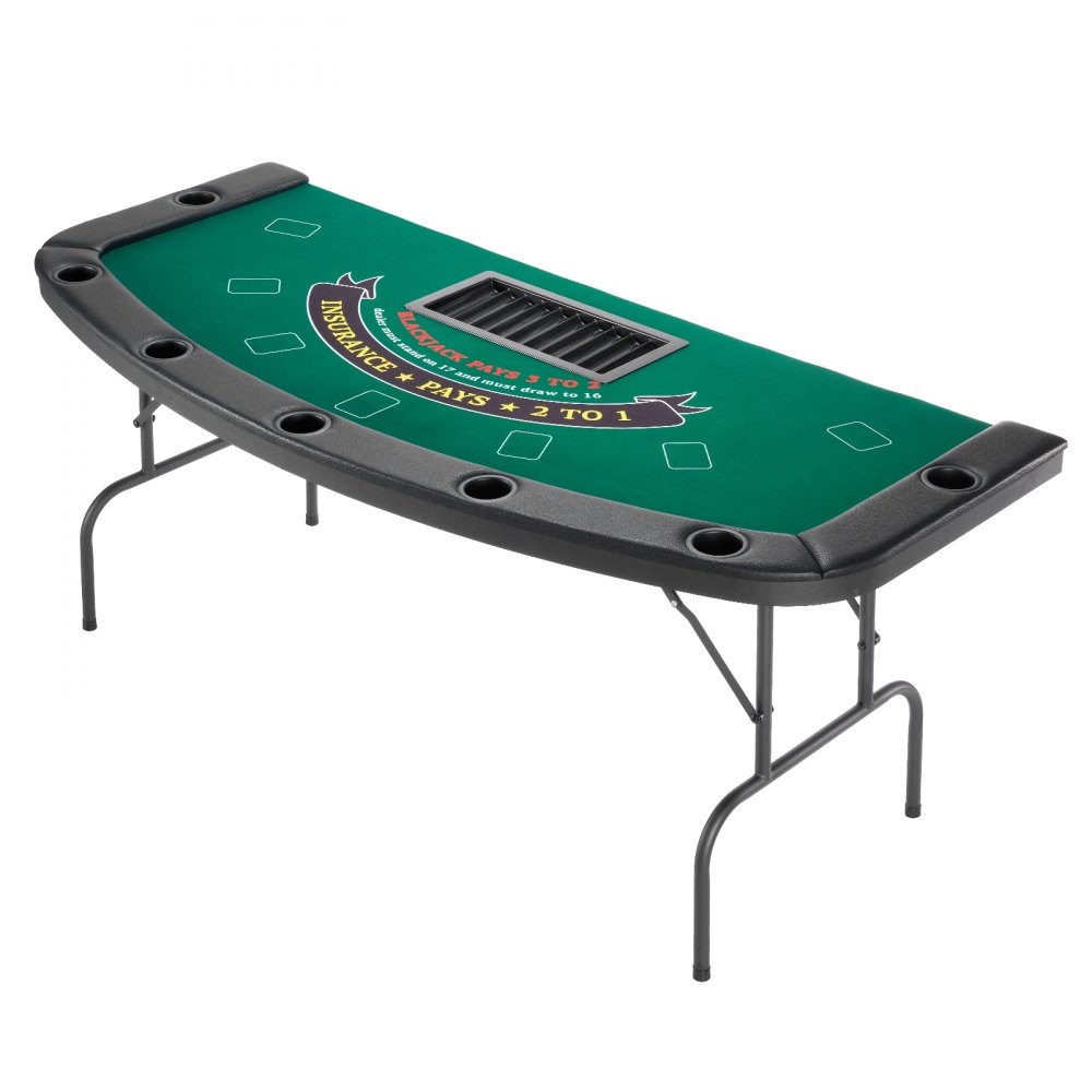VEVOR Opvouwbare Pokertafel voor 7 spelers (183 cm) Casino Leisure Tafel met gewatteerde rails en bekerhouders, Semi-ovale draagbare speeltafels met vilt en metalen poten, Texas Hold'em Poker