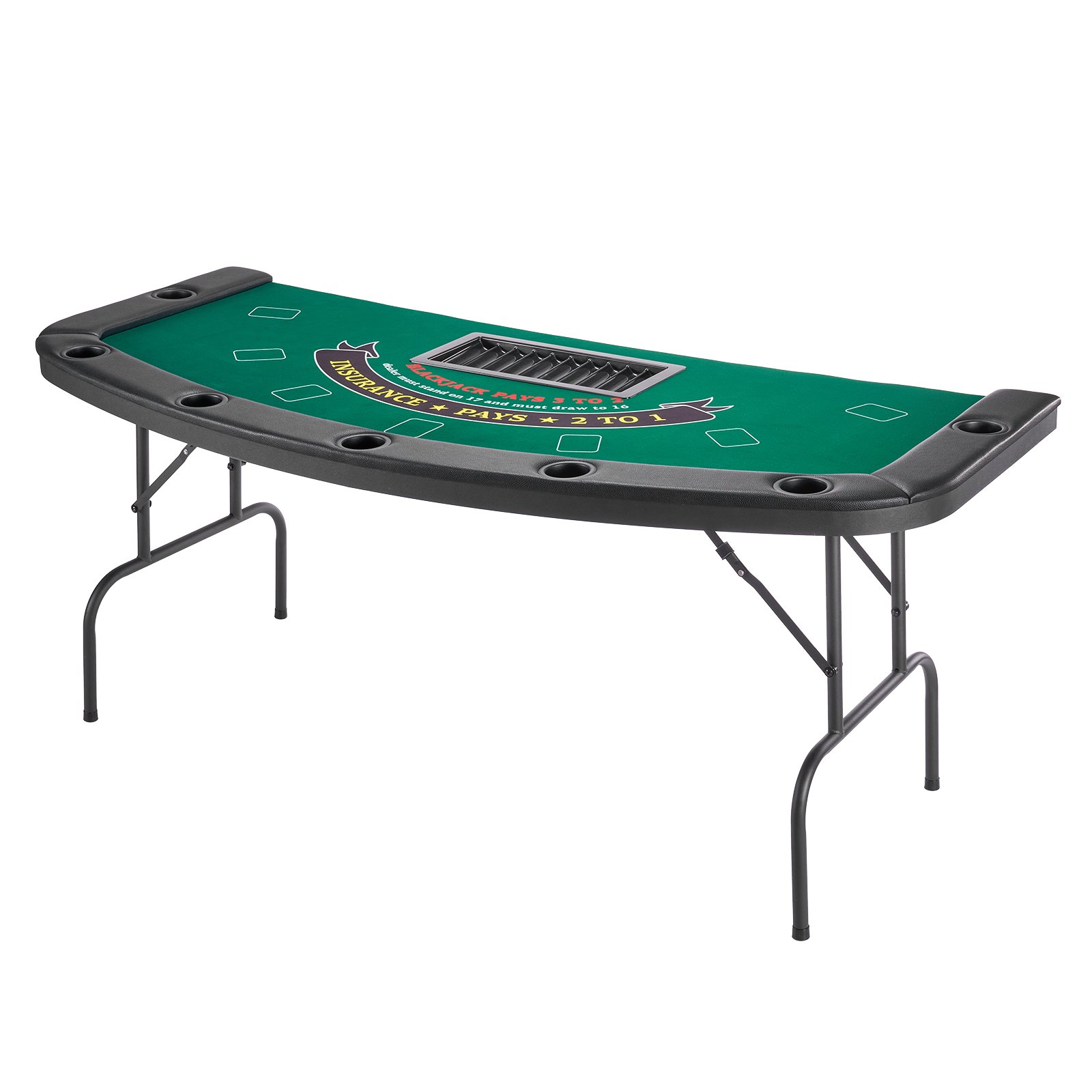 VEVOR Opvouwbare Pokertafel voor 7 spelers (183 cm) Casino Leisure Tafel met gewatteerde rails en bekerhouders, Semi-ovale draagbare speeltafels met vilt en metalen poten, Texas Hold'em Poker