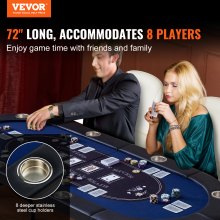 VEVOR 8 Player Foldable Poker Table, Blackjack Texas Holdem Poker Table with Padded Rails and Stainless Steel Cup Holders, Portable Folding Card Board Game Table, 72" Oval Casino Leisure Table, Blue