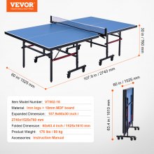 VEVOR Pingpongtafel Opvouwbare Tafeltennis Speltafel Oprolbaar 2740x1525x760mm