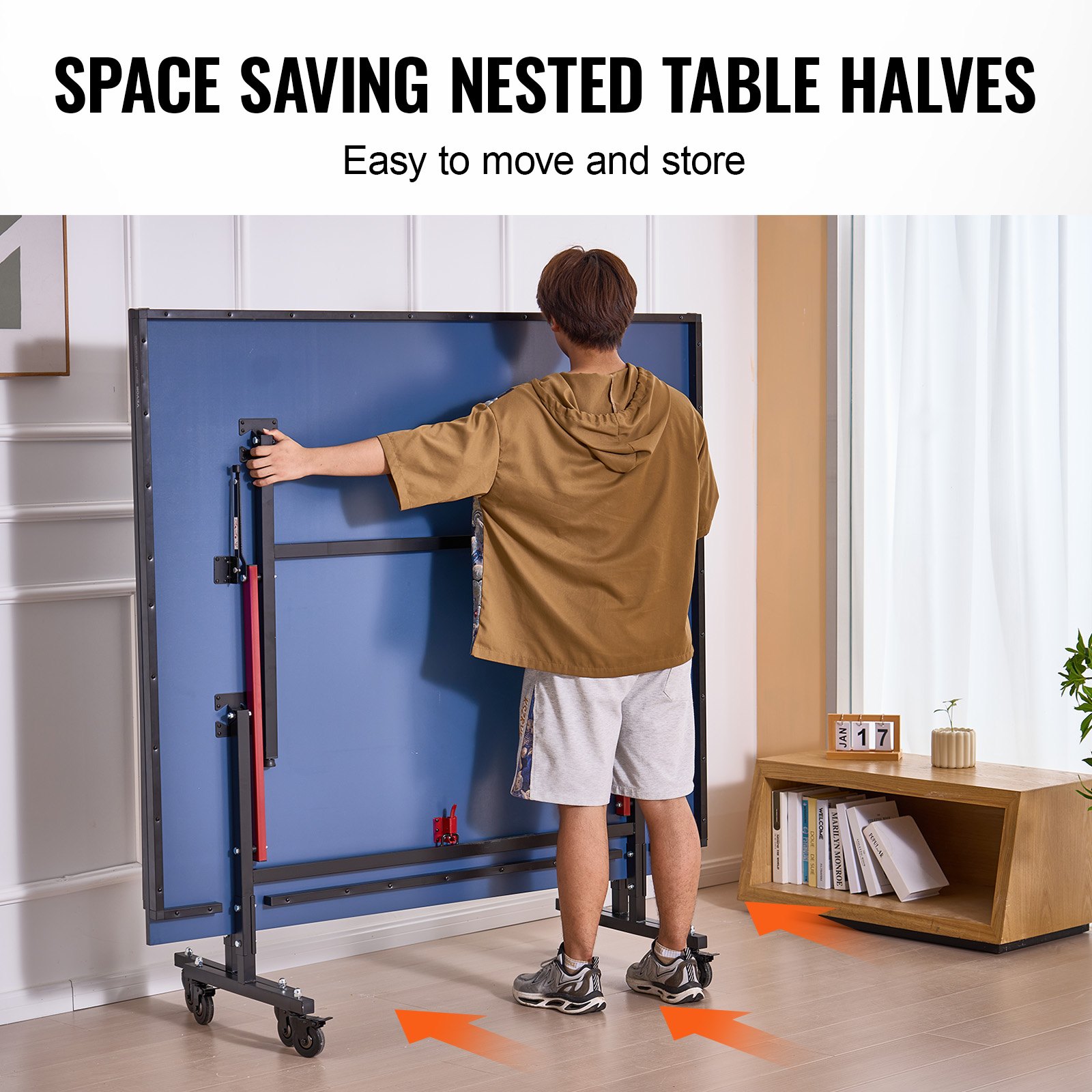 VEVOR Ping Pong Table, Professional Table Tennis Game, Indoor MDF Portable Table Tennis Table, Foldable Ping Pong Table with Quick Clamp Net and Lockable Wheels, 10 Minute Easy Assembly, 18mm Tabletops