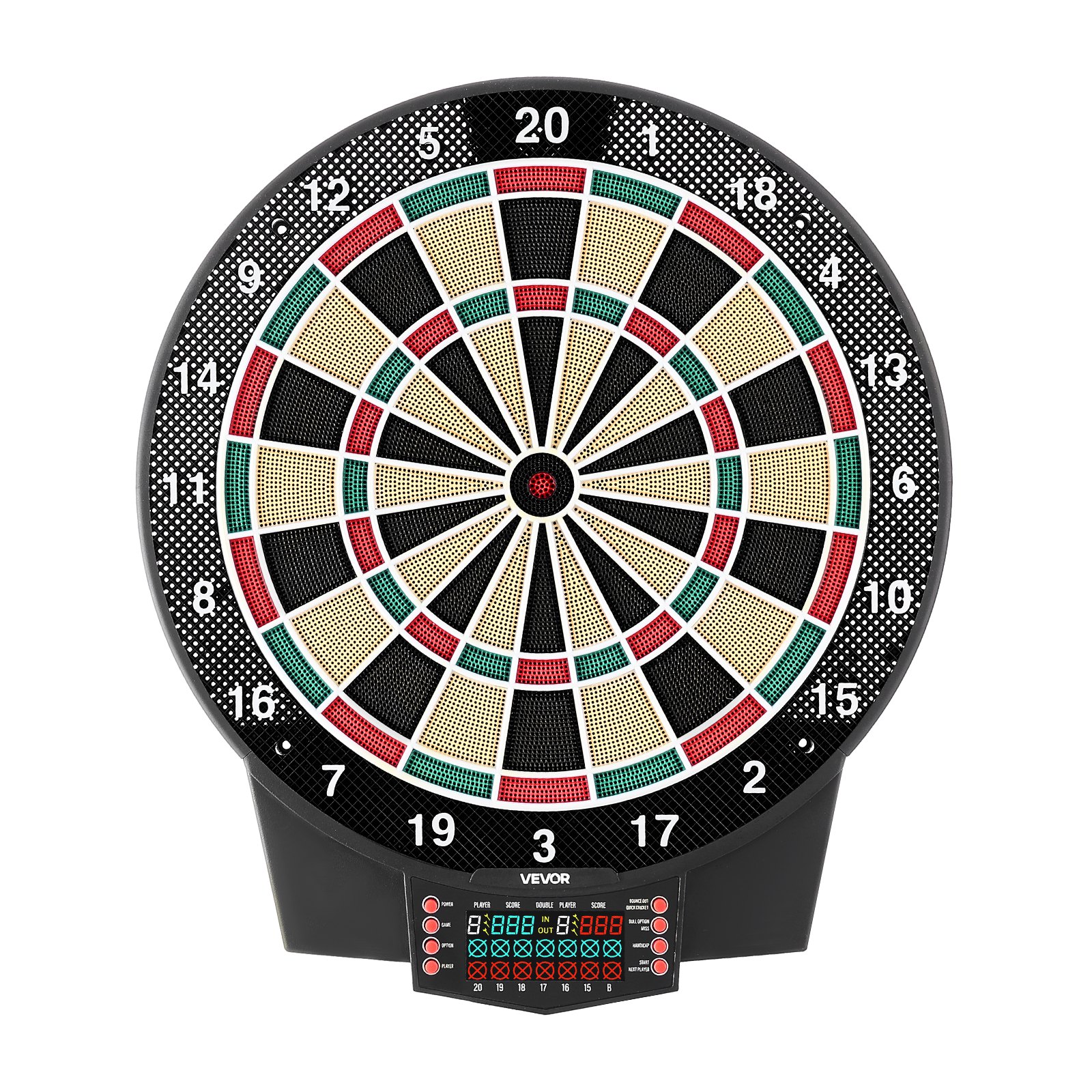 VEVOR Elektronisch Dartbord, 393 mm Elektronisch Dartbord met 43 Spellen en Meer dan 320 Variaties voor maximaal 8 Spelers, 6 Darts met Flights en 50 Reserve Dartpunten, Kleuren LCD Scorebord