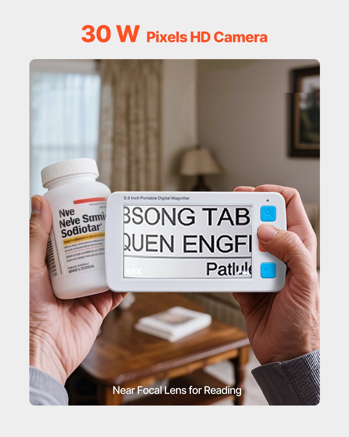 VEVOR Portable Digital Magnifier, 5-inch HD Electronic Video Magnifier for Low Version, 4X - 32X Zoom Electronic Reading Aid with 17 Color Mode, AV Output, Foldable Handle & 5-Level Screen Brightness