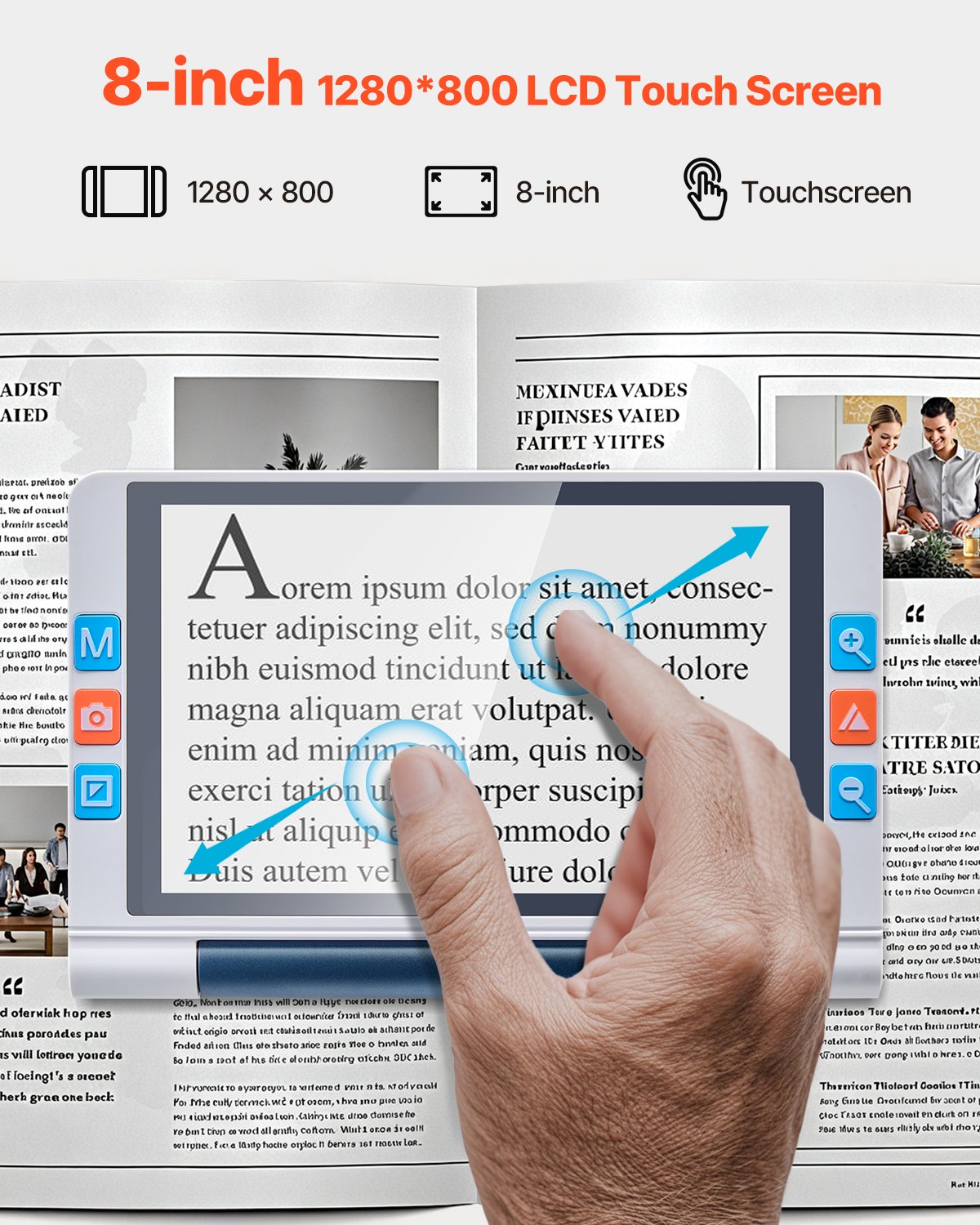 VEVOR draagbare digitale vergrootglas, 8-inch touchscreen, elektronisch leesvergrootglas, leeshulpmiddel voor slechtzienden, 2-20x zoom, met 13MP autofocuslens, 26 kleurmodi, HDMI-uitgang, 16GB geheugen