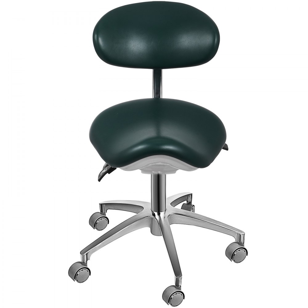 Zadelkruk met rugleuning, dokterskruk, rolkruk, draaikruk, oefenkruk, werkkruk met rollen, in hoogte verstelbaar, ergonomisch