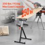 VEVOR 2-Pack Roller Stands, 250 lbs Load Capacity, 27-43 in Adjustable Height, Folding Heavy Duty with Polished Steel Roller Head & Edge Guides, for Table Saw Outfeed Woodworking Extension Support