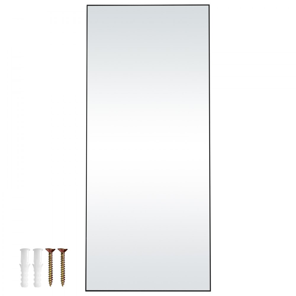 VEVOR Full Length Mirror, 71'' x 31'', Extra Large Standing Hanging or Leaning Rectangle Floor Tempered Mirror with Stand Aluminum Alloy Frame, Full Body Dressing Mirror for Living Room Bedroom, Black