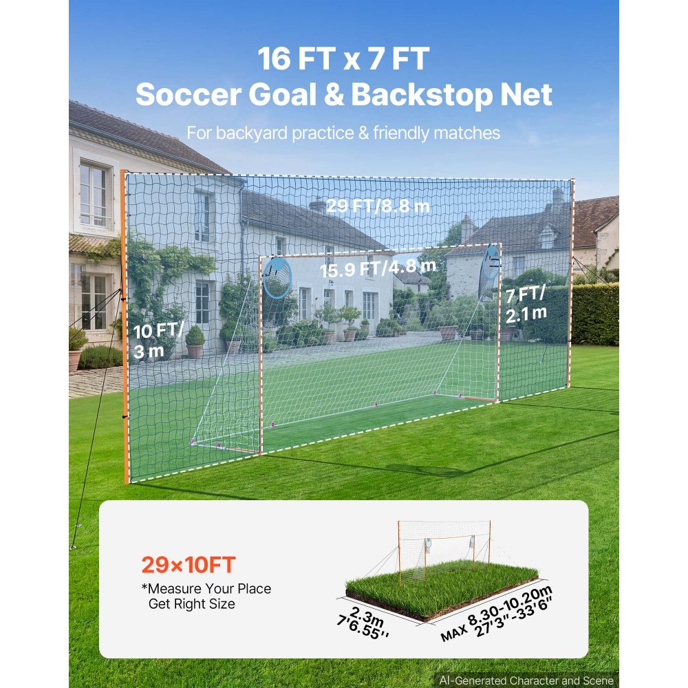 VEVOR voetbaldoel 484 x 212 cm, draagbaar voetbaldoel met frame van ijzeren buizen, voor tuinen, parken en scholen, met vangnet, doelnet, gymnet (meer dan 110 km/u), grondankers en scheerlijnen voor natuurgras.
