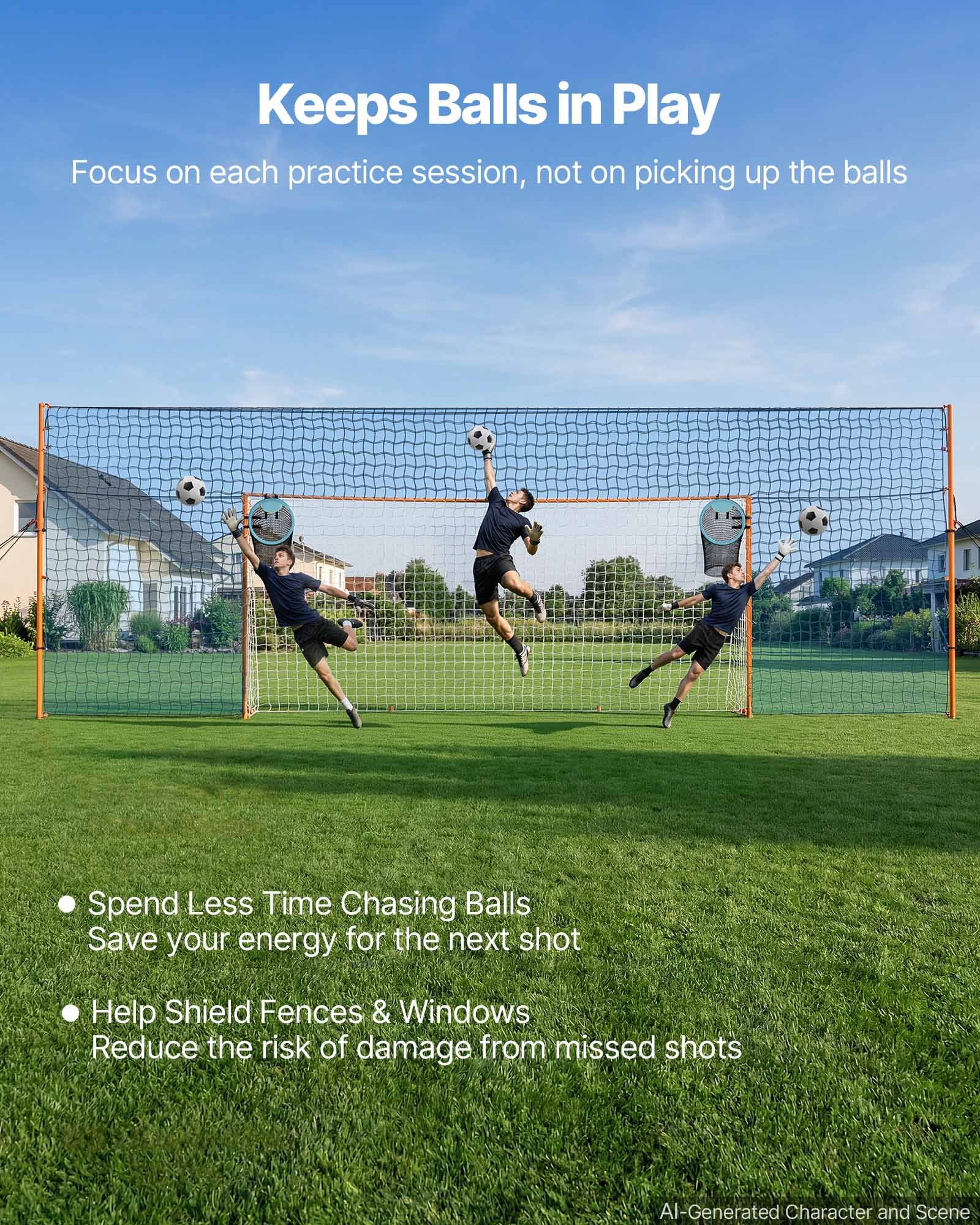 VEVOR voetbaldoel 484 x 212 cm, draagbaar voetbaldoel met frame van ijzeren buizen, voor tuinen, parken en scholen, met vangnet, doelnet, gymnet (meer dan 110 km/u), grondankers en scheerlijnen voor natuurgras.