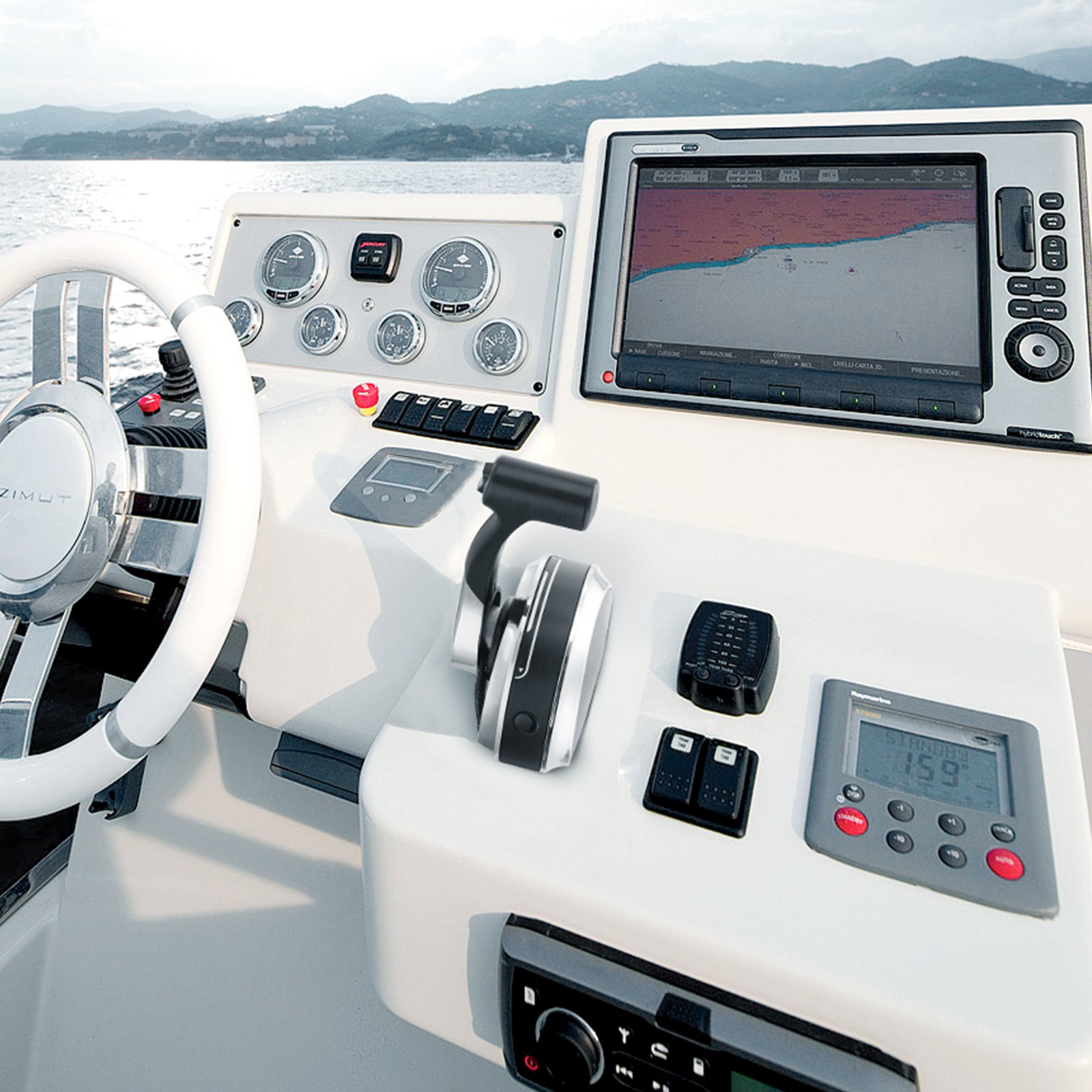 VEVOR Bootgasbediening voor boten, 8M0059686, Bovengemonteerde buitenboordmotor afstandsbedieningskast voor Mercury PT 2-takt, Marine gashendel versnellingsbak met power trim schakelaar